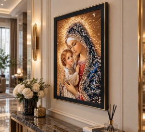 Tablou Maica Domnului cu Pruncul Iisus Hristos cu Pietricele 60x40cm - Black - Img 3
