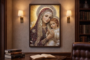 Tablou Maica Domnului cu Pruncul Iisus Hristos cu Pietricele 70x50cm