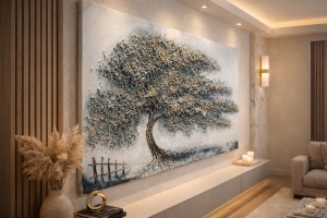 Tablou peisaj artistic cu arbore modelat de vant, design interior modern