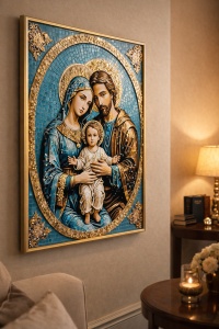 Tablou Sfânta Familie cu Pietricele 60x40cm