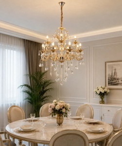Candelabru Clasic cu Cristale 8 Brațe Finisaj Auriu Lucios