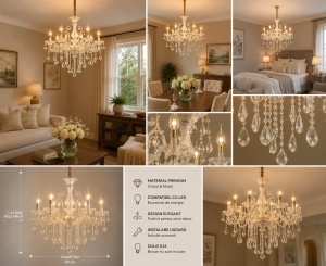Candelabru Clasic cu Cristale Finisaj Argintiu Elegant - "Mirevian" - Img 2