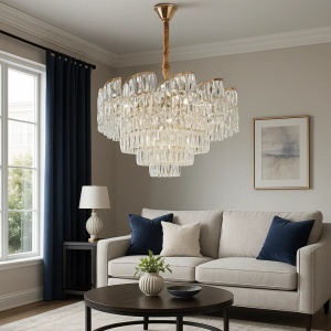 Candelabru cu Cristale Design Stratificat Tip Cascadă - "Meridianis"