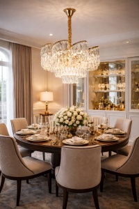 Candelabru mare cu cristale în cascadă, design luxos pentru living