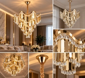 Candelabru Elegant cu Elemente Decorative Suspendate Finisaj Auriu - "Serandor" - Img 3
