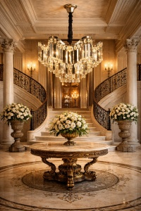 Candelabru elegant cu cristale în cascadă, design modern în formă de piramidă inversată, ideal pentru living sau holuri în stil luxos