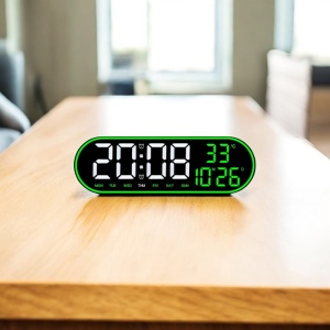 Ceas digital cu afișaj LED, telecomandă, temperatură, dată și ziua săptămânii, montaj pe perete sau pe masă, design modern