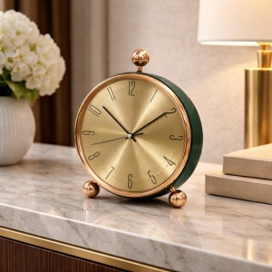Ceas de masă verde cu finisaj auriu și design modern elegant