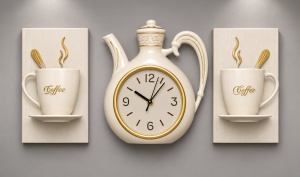 Ceas de Perete cu Ceainic in 3 Piese - "Caffiora"