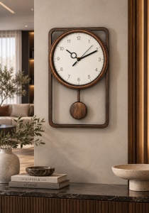 Ceas De Perete Silențios Cu Pendul si Design Geometric - "Dervano" - Img 2