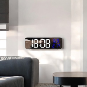 Ceas digital cu afișaj LED și ecran cu efect de oglindă, temperatură și umiditate, pentru masă sau perete, design modern