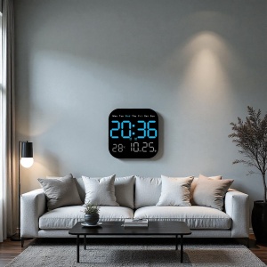 Ceas digital modern cu telecomandă, afișaj clar albastru, dată și temperatură, perfect pentru dormitor sau living