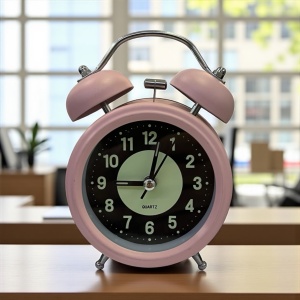 ceas masa roz cu clopotel si fosfor , cu alarma , pentru dormitor , birou