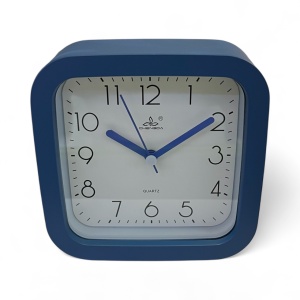 Ceas de birou pătrat cu design minimalist, ramă albastra și mecanism quartz, potrivit pentru apartamente, birou , masa