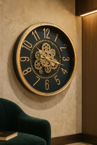 Ceas steampunk metalic cu mecanism vizibil și funcțional
