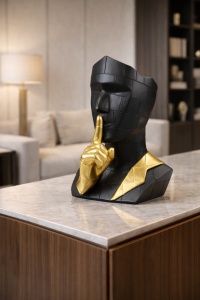 Figurina decorativa abstracta neagra cu gest silent si design artistic