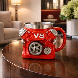 Cana decorativa model motor V8 rosie, cana tematica auto cu design 3D