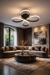 Plafonieră LED modernă cu design curbat tip floare, iluminat ambiental pentru interior