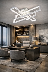 Lustra LED moderna geometrica alba cu rame dreptunghiulare design minimalist pentru living