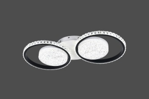 Lustră LED modernă cu două inele ovale iluminate și design cristalin