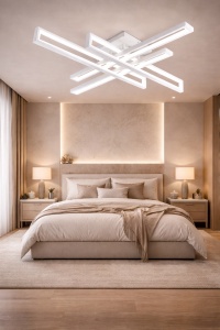 Lustra LED moderna geometrica alba cu bare design minimalist pentru living
