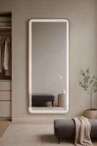 oglinda LED dreptunghiulara cu 3 tipuri de lumina rece calda neutra, agatabila si cu suport, rama aluminiu