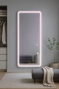 oglinda LED dreptunghiulara cu 3 tipuri de lumina rece calda neutra, agatabila si cu suport