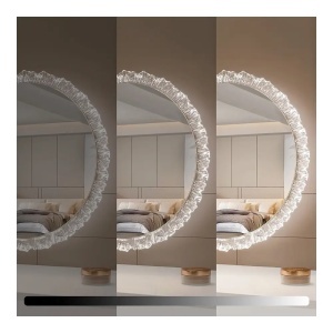 Oglindă de baie cu iluminare LED reglabilă rece, caldă și neutră, functie dezaburire, ramă acrylic și funcție touch