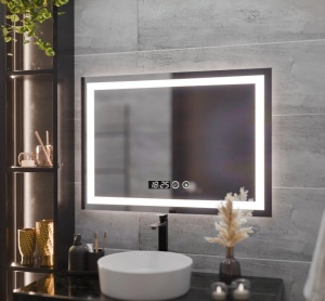 oglindă modernă cu iluminare LED rece caldă neutră, ceas și anti-aburire