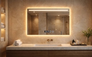 Oglinda LED DECORIALE cu Dezaburire , Ceas si Termometru 90x70cm - "Artemis"