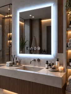 Oglinda moderna de baie cu iluminare LED si buton tactil