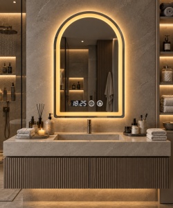 Oglinda LED Touch DECORIALE cu Dezaburire , Ceas si Termometru 80x60cm - "Carlot"