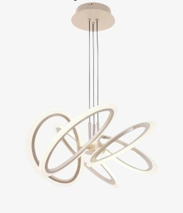 Lustră modernă LED albă cu design sculptural ondulat, iluminat suspendat decorativ pentru living, dining sau interioare contemporane
