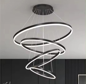 Lustra LED moderna cu inele suspendate, iluminat decorativ pentru living