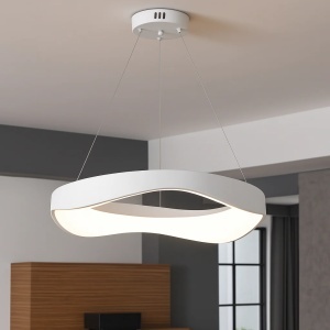 Lustra LED moderna alba cu design ondulat, corp iluminat suspendat pentru living