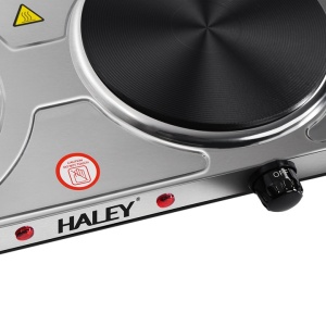 Plita Electrica HALEY HY-1893, 2 Zone de Gatit, Putere 1500W + 1000W, Design Elegant din Otel Inoxidabil