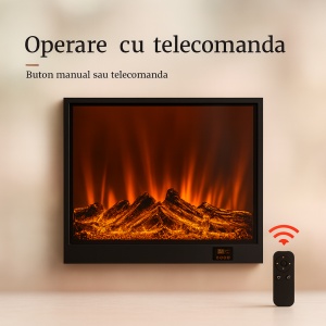 șemineu electric incorporabil multicolor cu telecomandă și funcție de încălzire, carcasă din oțel