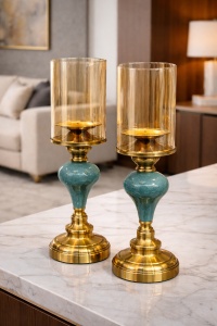 Set sfesnice elegante cu picior turcoaz si finisaj auriu