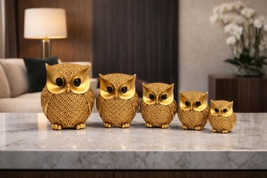 Set statuete bufnite aurii decorative figurine familie bufnite decor interior