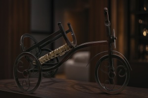 Suport vin tricicletă retro din metal – decor elegant pentru sticle de vin