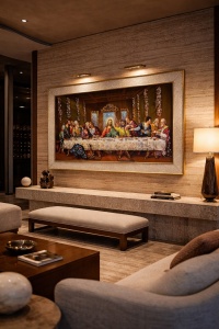 Tablou Cina cea de Taina cu Pietricele si Sclipici 92x62cm