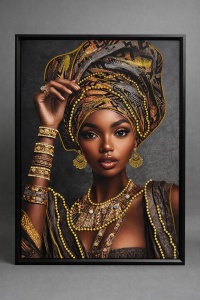 Tablou Femeie Africană cu Pietricele 70x50cm - Black