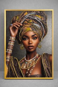 Tablou Femeie Africană cu Pietricele 70x50cm - Gold