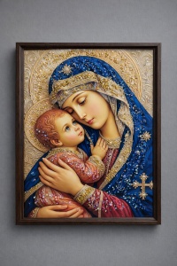 Tablou Maica Domnului cu Pruncul Iisus Hristos cu Pietricele 60x40cm