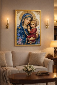 Tablou Maica Domnului cu Pruncul Iisus Hristos cu Pietricele 60x40cm