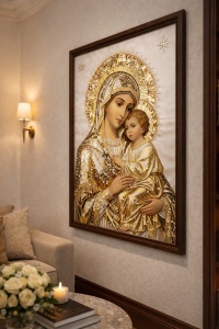 Tablou Maica Domnului cu Pruncul Iisus Hristos cu Pietricele 60x40cm