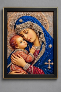 Tablou Maica Domnului cu Pruncul Iisus Hristos cu Pietricele 40x30cm - Black