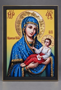 Tablou Maica Domnului cu Pruncul Iisus Hristos cu Pietricele 40x30cm - Black