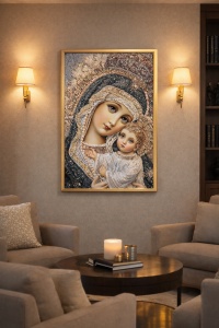 Tablou Maica Domnului cu Pruncul Iisus Hristos cu Pietricele 60x40cm