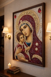 Tablou Maica Domnului cu Pruncul Iisus Hristos cu Pietricele 60x40cm